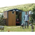 thumbnail image 1 of Aukfa 8x6 FT Metal Outdoor Storage Shed with Lockable Doors & Window, Heavy-Duty Galvanized Steel Garden Shed with Sloped Roof for Backyard, Patio, Bike & Tool Storage, Yellow, 1 of 8