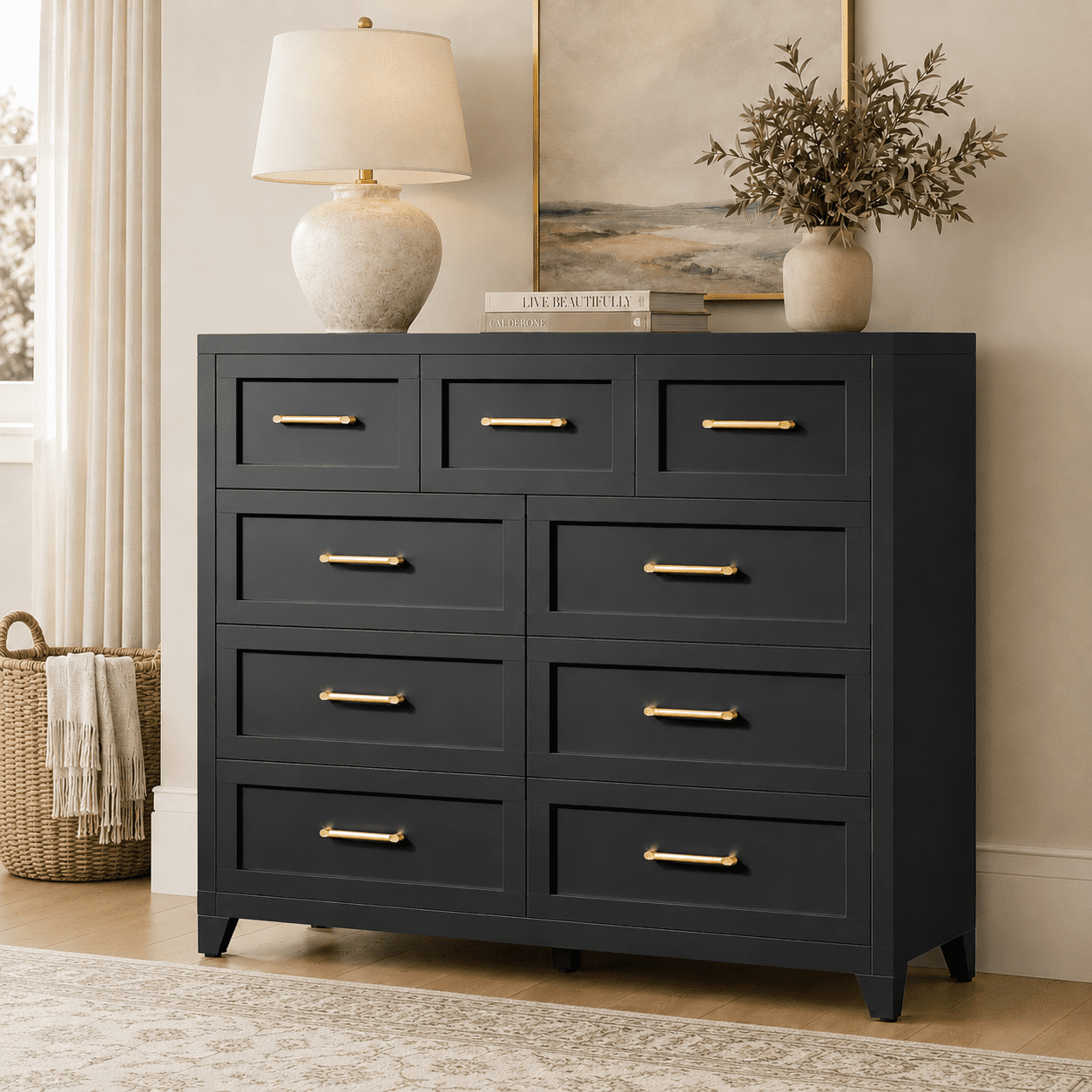 Aukfa 9-Drawer Tall Metal Dresser, Steel Storage Cabinet, Space Saving Chest of Drawers with Smooth Gliding Tracks