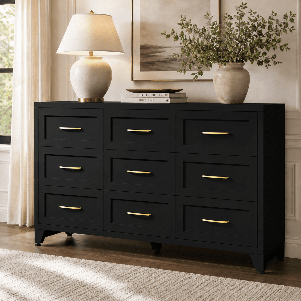 Aukfa 9-Drawer Tall Metal Dresser, Steel Storage Cabinet, Space Saving Chest of Drawers with Smooth Gliding Tracks