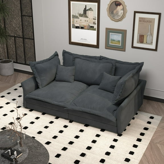 Aukfa 90.55" Overstuffed Sofa Cloud Couch, Convertible Deep Seat Chaise Longue with Large Pillows for Living Room, Gray