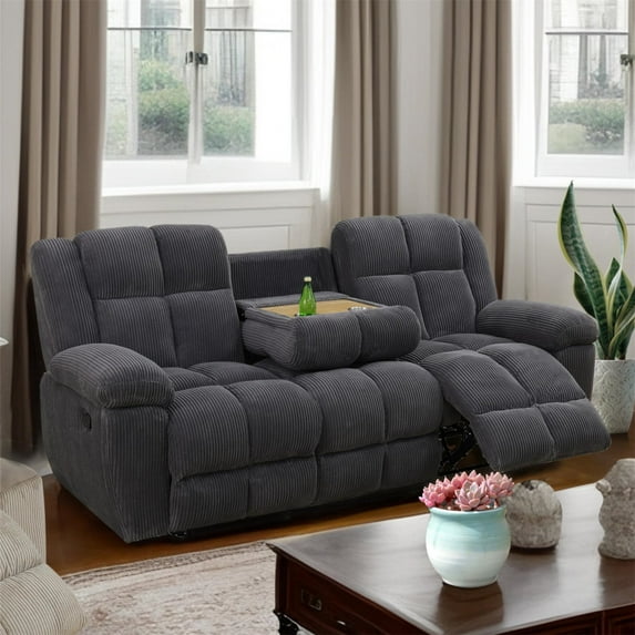 Aukfa 3 Seat Recliner with Flip Backrest Cupholder, Home Theater Seating, Gray