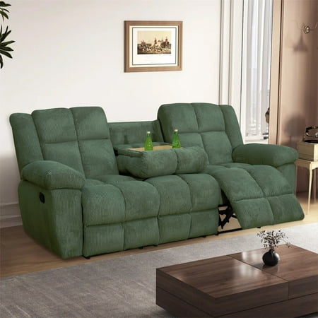 Aukfa 3-Piece Recliner Sofa Set - 90" 3 Seat Recliner with Flip Backrest Cupholder, Home Theater Seating, Green