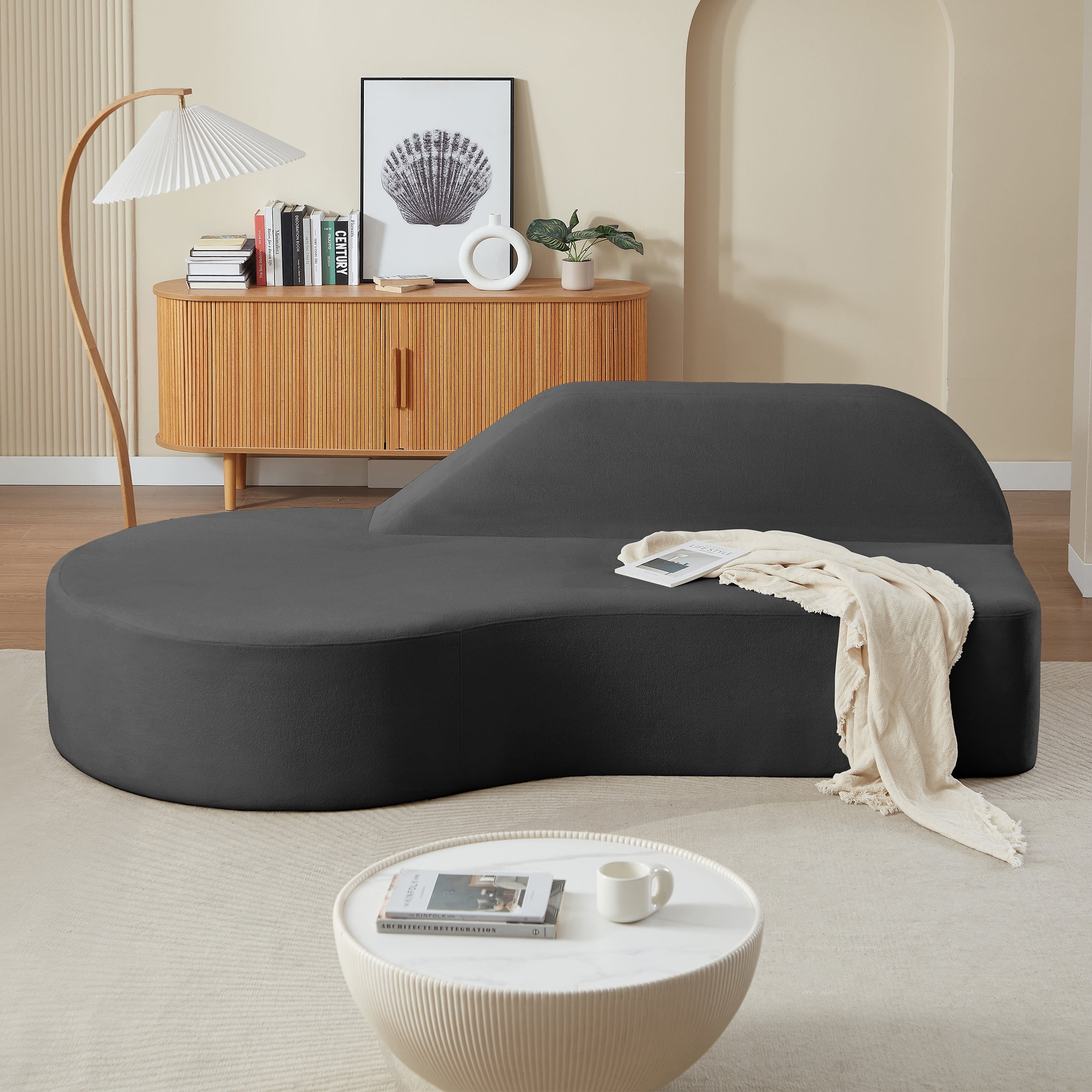 Aukfa Modern Curved Couch No Assembly Sofa for Living Room Bedroom Comfy Luxury Minimalist Sofa, Gray