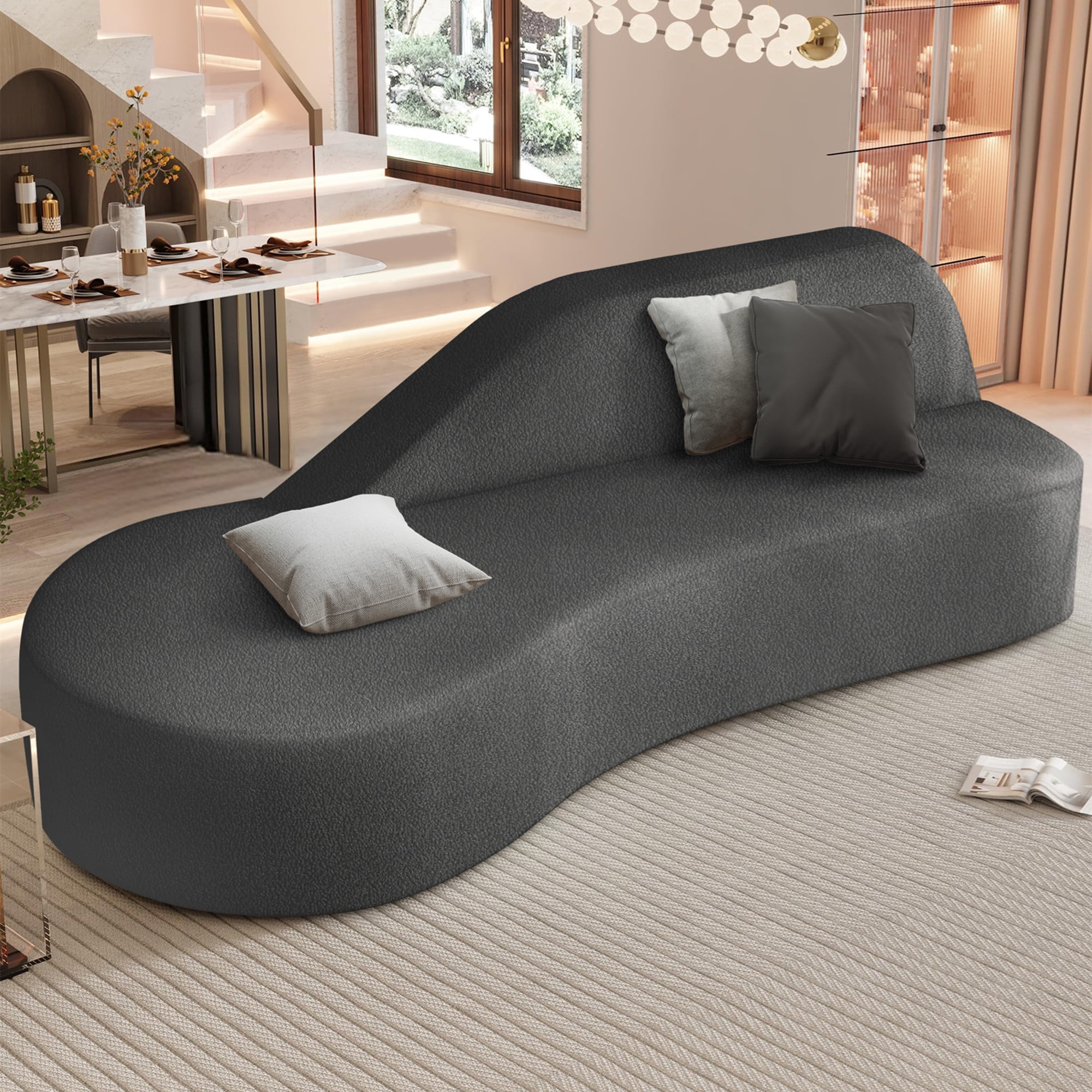 Aukfa Curved Couch Minimalist Style Comfy Sofa for Living Room, Compressed Couch, Chenille, Beige