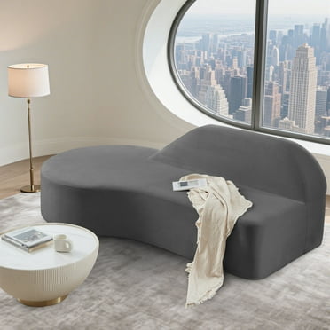 Aukfa 91" Curved Lazy Couch 3 Seater Boneless Sofa with Deep Seat for Living Room, Chenille, Gray