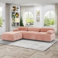 thumbnail image 1 of Aukfa 93" Sectional Sofa, Living Room Modular Couch with Ottoman, Pillow Top Arms, Velvet, Pink, 1 of 10