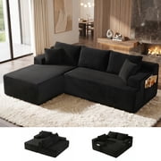 Aukfa 96" Cloud Sectional Couch, Modular L Shaped Boneless Sofa with Left Facing Chaise&2 Storage Pockets, Black