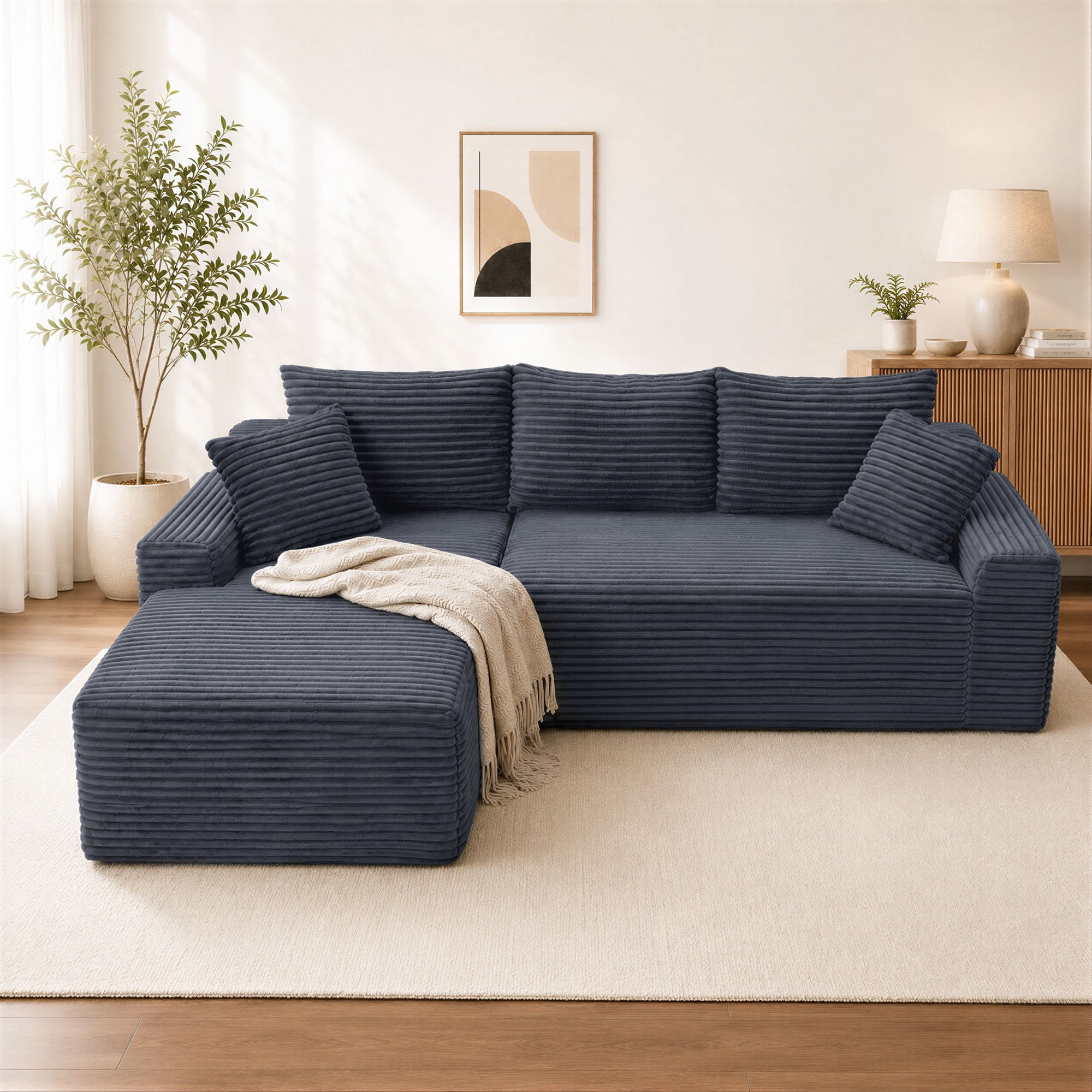 Aukfa 96" Cloud Sectional Couch, Modular L Shaped Boneless Sofa with Left Facing Chaise&2 Storage Pockets, Dark Gray