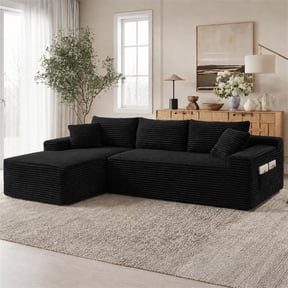 Aukfa 95" Cloud Sectional Sofa Deep Seat Boneless Couch Modular L-Shaped Couch, Left Chaise Corduroy Sofa for Living Room, Black