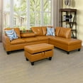 thumbnail image 1 of Aukfa 96" Leather Sectional Sofa with Storage Ottoman for Living Room, 2 Cup Holders, Right Facing Chaise, Ginger, 1 of 10