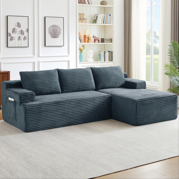 Aukfa 96" Cloud Sectional Couch Modular Sofa Bed with 2 Side Pockets for Living Room, Right Chaise, Gray