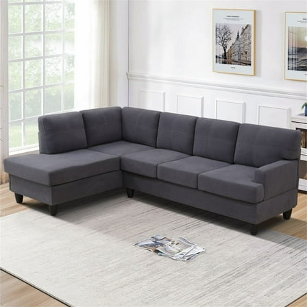 Aukfa 96" Sectional Sofa Deep Seat Couch for Living Room, Right Chaise, Flannel, Gray