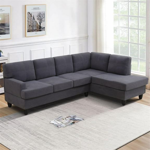 Aukfa 96" Sectional Sofa Deep Seat Couch for Living Room, Right Chaise, Flannel, Dark Gray
