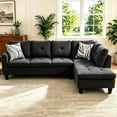 thumbnail image 1 of Aukfa 97" Classic Sectional Sofa 4 Seat L shape Couch with Oversized Right Chaise for Living Room, 2Pillows, Linen, Black Gray, 1 of 8