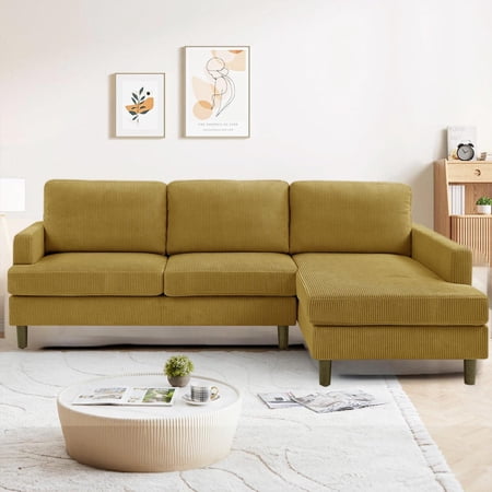 Aukfa 97" L shape Sectional Couch Deep Seat Sofa with Right Chaise for Living Room, Corduroy, Mustard