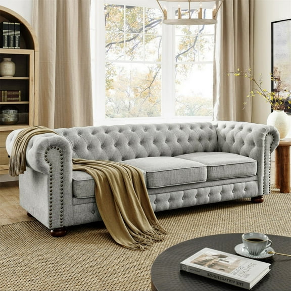 Aukfa 80" Sectional Sofa for Living Room, 3 Seater Couch with Reversible Ottoman, Chenille, Dark Gray