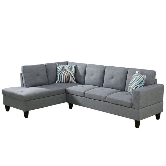 Aukfa 80" Sectional Sofa for Living Room, 3 Seater Couch with Reversible Ottoman, Chenille, Dark Gray