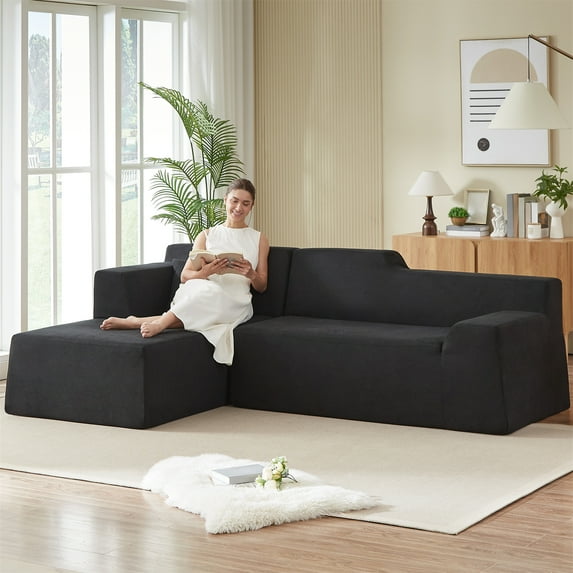 Aukfa 97" Cloud Sectional Sofa Trapezoid Boneless Couch Modular Sofa Bed for Living Room, Left Chaise, Black