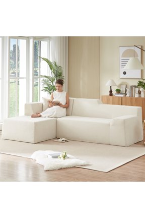 97" Cloud Sectional Sofa Trapezoid Boneless Couch Modular Sofa Bed for Living Room, Left Chaise, Beige
