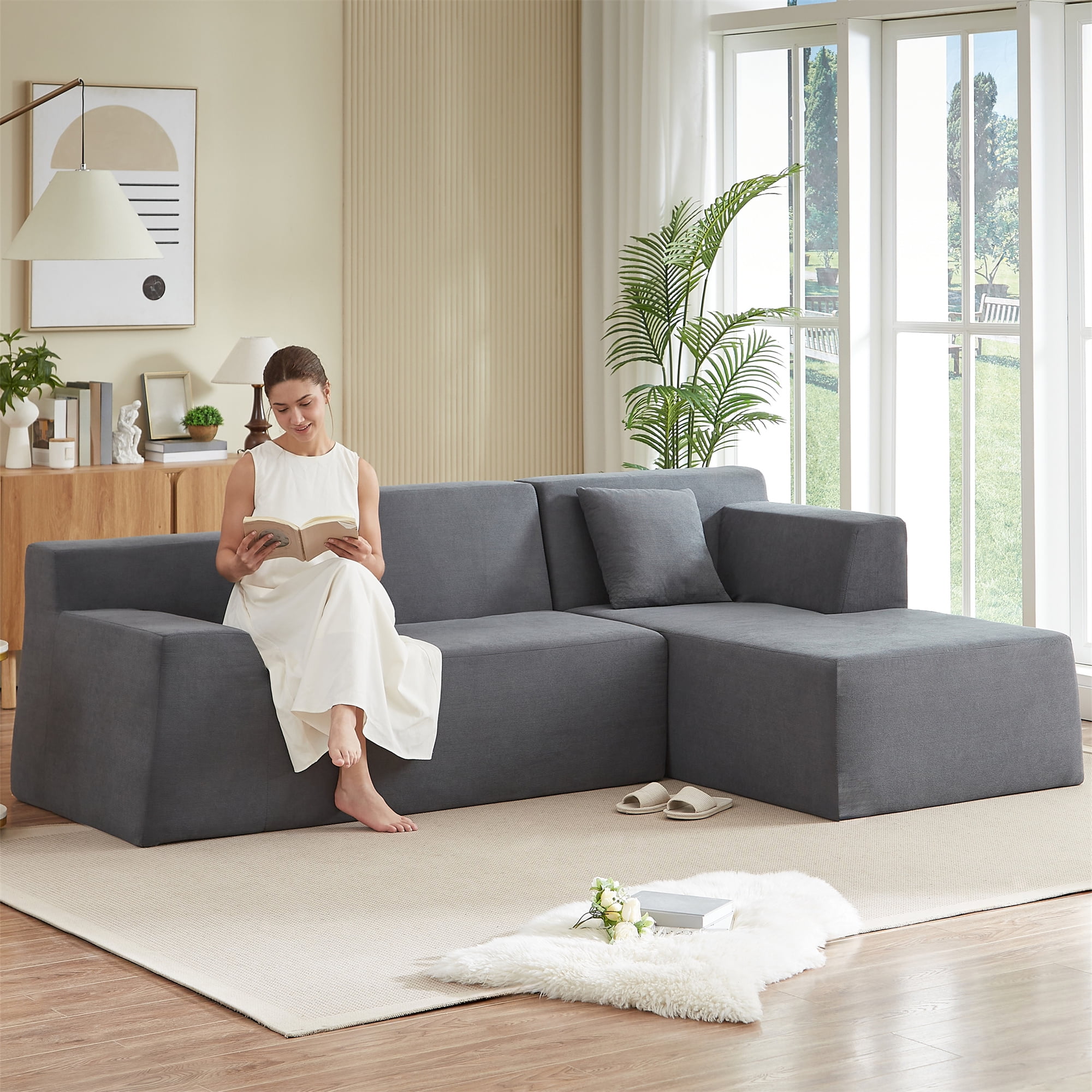 Aukfa 97" Cloud Sectional Sofa Trapezoid Boneless Couch Modular Sofa Bed for Living Room, Right Chaise, Gray