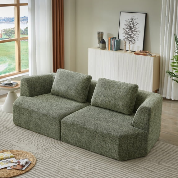 Aukfa 99-inch 3 Seater Sofa, Chenille Boneless Modular Couch with 2 Pillows, Green