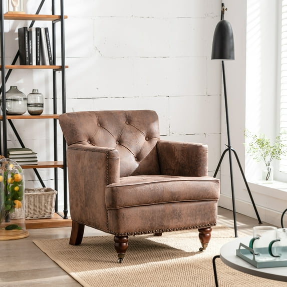 Aukfa Accent Chair with Arms - Club Chair for Living Room - Antique Brown