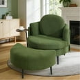 thumbnail image 1 of Aukfa 33" Accent Barrel Chair with Ottoman for Living Room Bedroom, Teddy Fleece, Green, 1 of 9