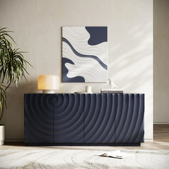 Aukfa Accent Sideboard Buffet Cabinet,Accent Storage Credenza with Ripple Door for Dining & Living Space,Navy Blue