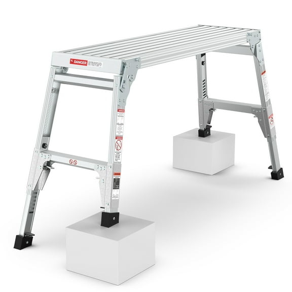Aukfa Adjustable Work Platform, Portable Bench Folding Ladder,Gray