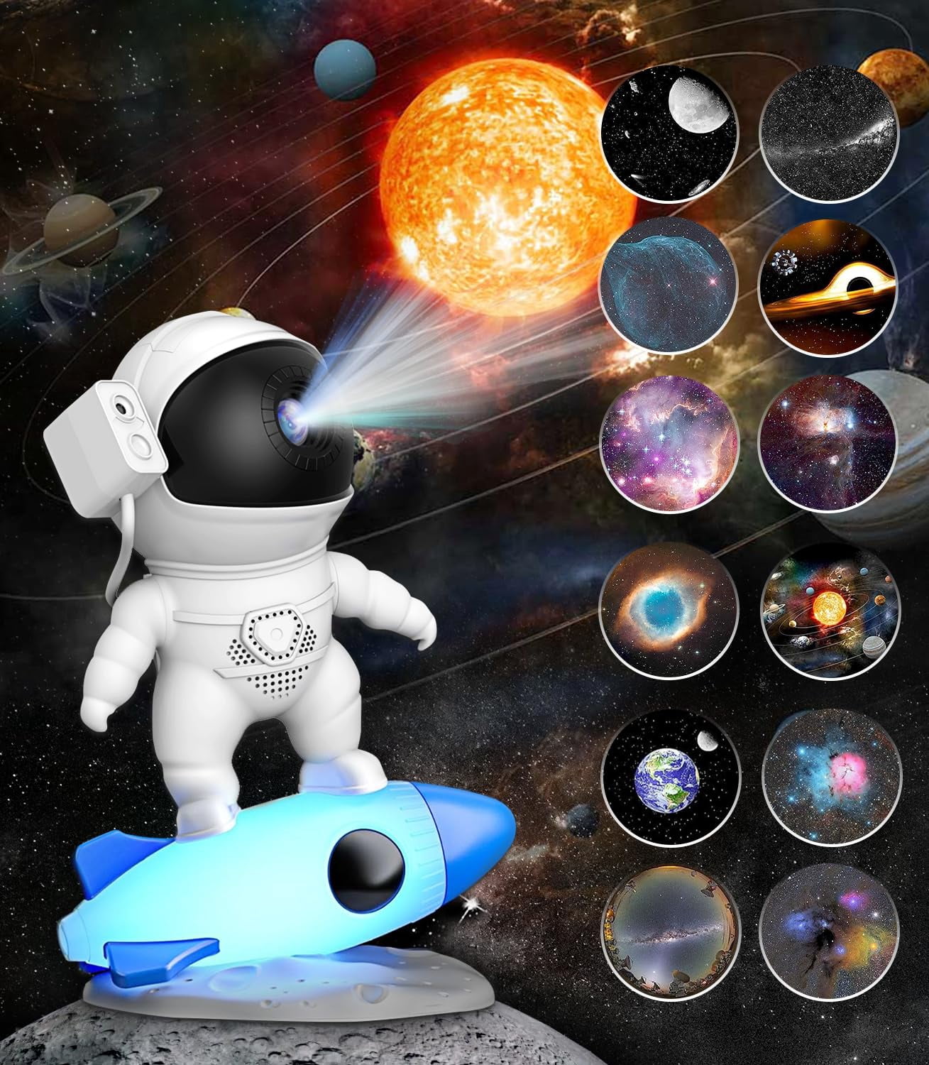 Aukfa Astronaut Galaxy Projector 13-in-1 Ultra Clear Planetarium Star Projector with Rocket Night Light for Kids & Adults, Bedroom Ceiling Space Decor