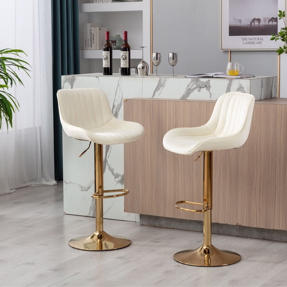 Aukfa Bar Stools Adjustable Swivel Barstool Upholstered Armless Chairs Set of 2 Kithcen Counter Stool,Ivory