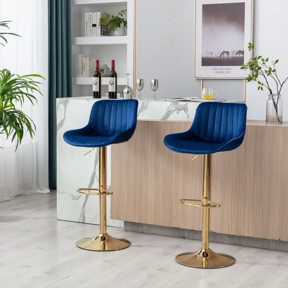 Aukfa Bar Stools Adjustable Swivel Barstool Upholstered Armless Chairs Set of 2 Kithcen Counter Stool,Navy