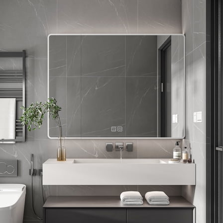 Aukfa Bathroom Medicine Cabinets Wall Cabinet with Defogging Function and LED Lights,35"x28",Gray