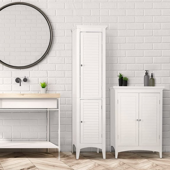 Aukfa Bathroom Storage Cabinet,Tower Freestanding Cabinet with 2 Shutter Doors - Daisy