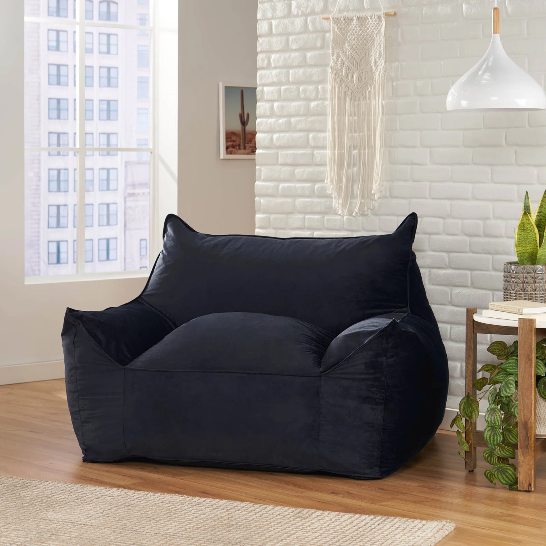 Aukfa Bean Bag Chair, Lazy Floor Sofa Couch for Adults Kids, Accent Sofa Chair for Gaming Reading Relaxing, Dark Blue