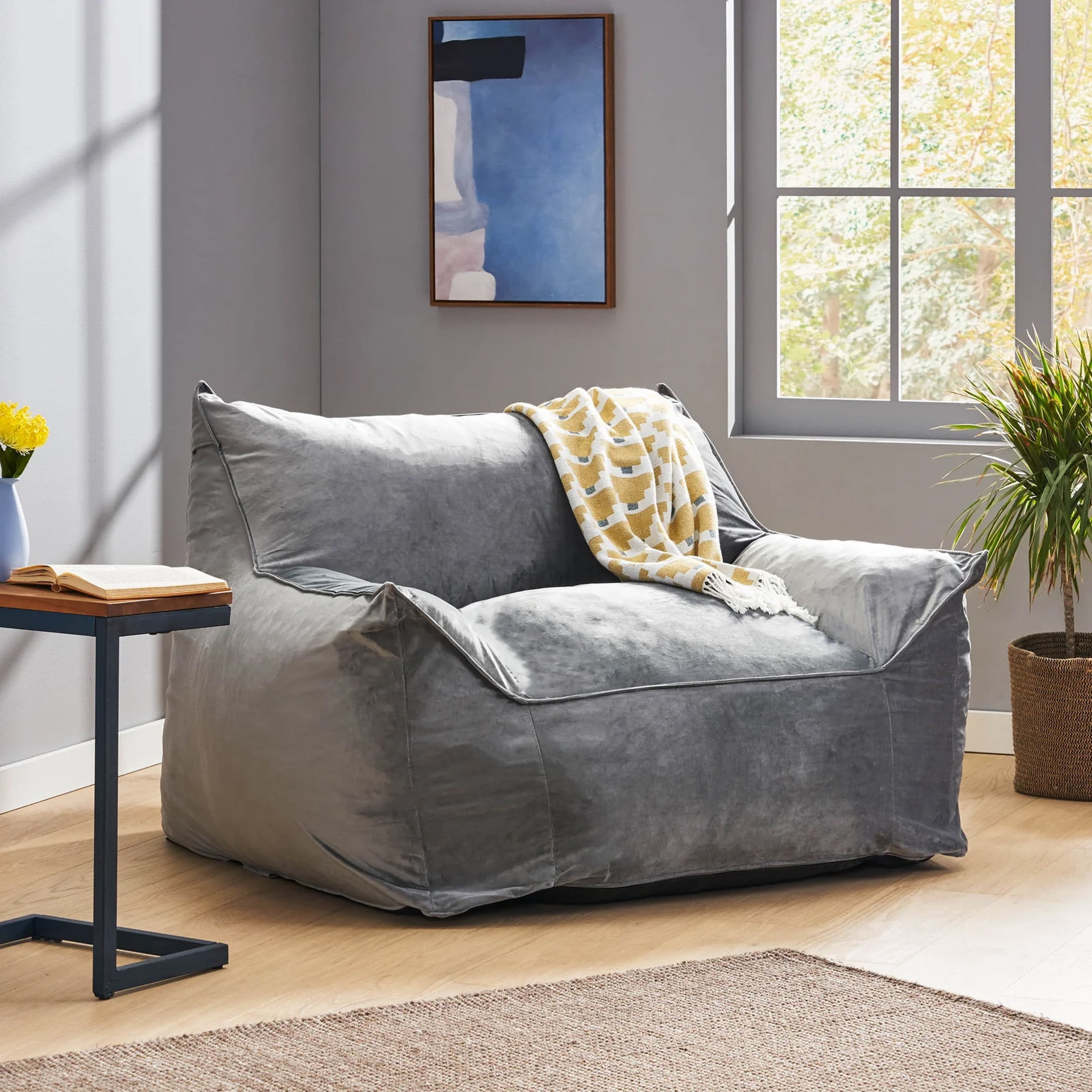 Aukfa Bean Bag Chair, Lazy Floor Sofa Couch for Adults Kids, Accent Sofa Chair for Gaming Reading Relaxing, Gray