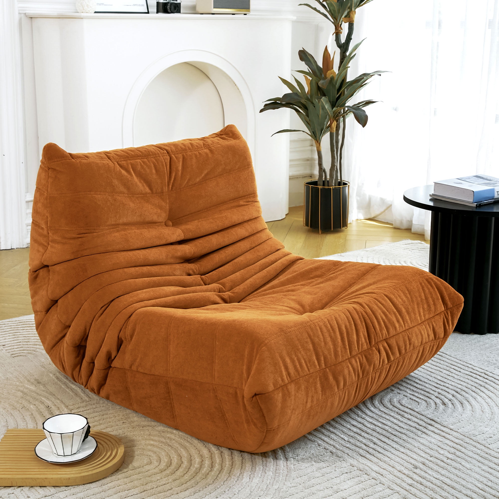 Aukfa Bean Bag Chair, Lazy Floor Sofa Lounger, Sponge Sofa Chairs for Adults, Fireside Chair for Living Room Bedroom, Caramel