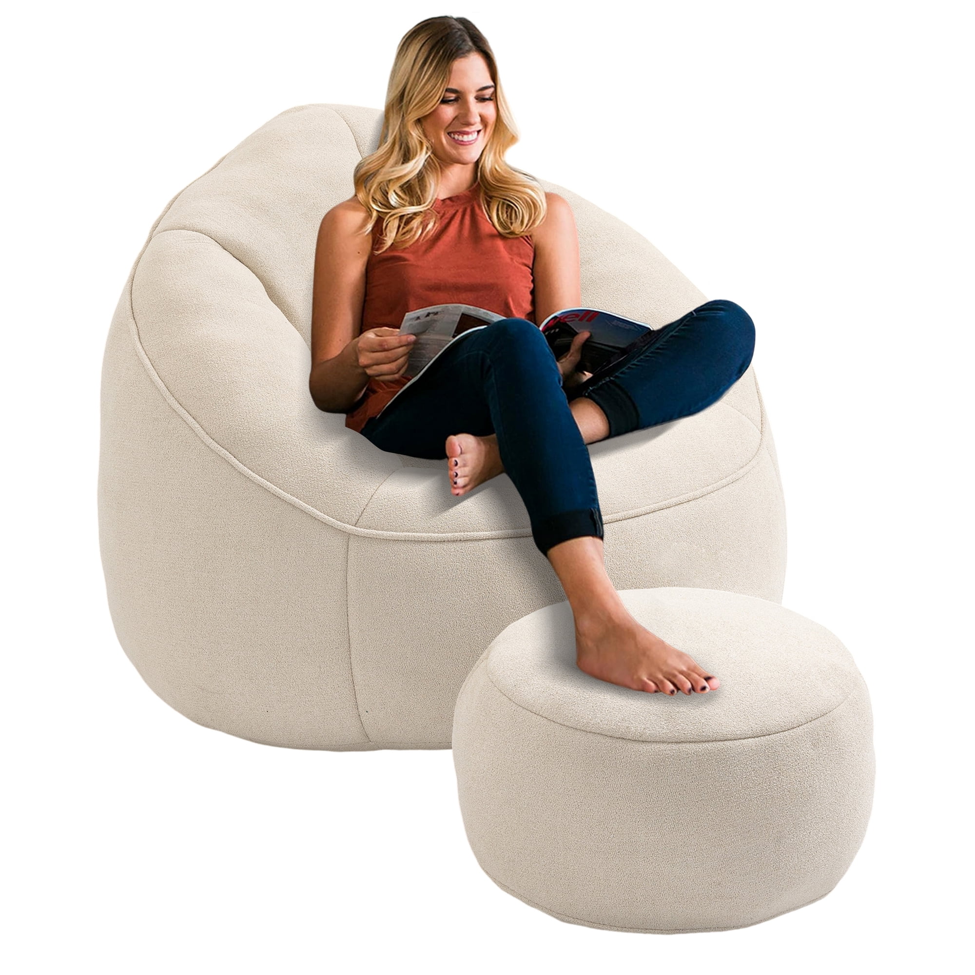 Aukfa Bean Bag Chair, Lazy Sofa Beanbag with Ottoman for Living Room, Dorm - Beige