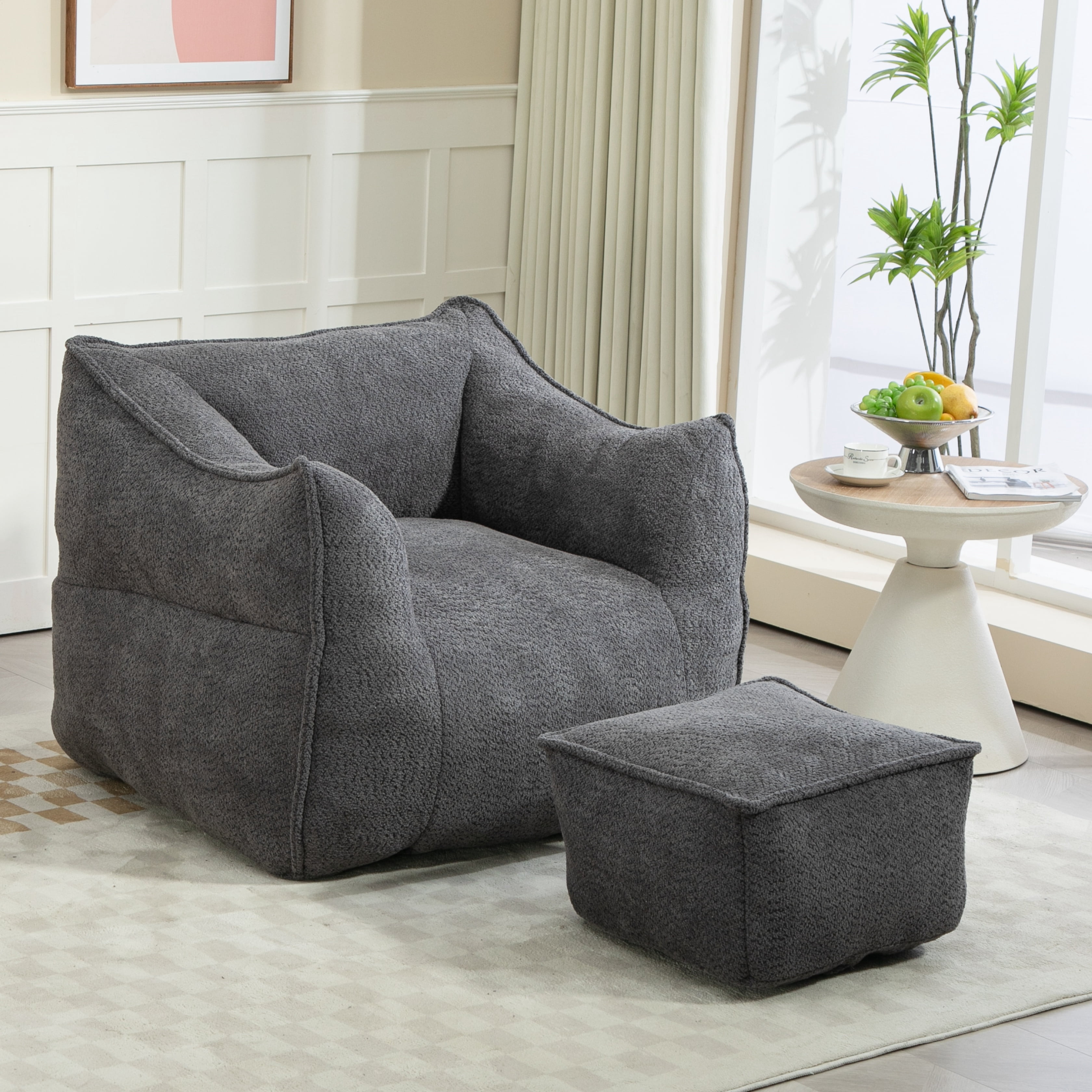 Aukfa Bean Bag Chair with Ottoman,Floor Lazy Sofa,Gray
