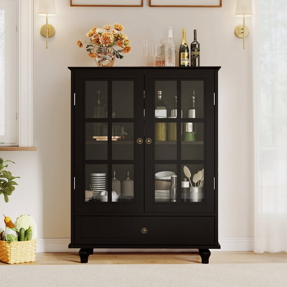 Aukfa Buffet Pantry Cabinet,2 Doors Wood Sideboard Storage Cabinet for Dining Room Hallway Entryway,Black