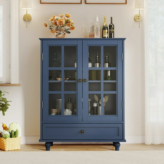 Aukfa Buffet Pantry Cabinet,2 Doors Wood Sideboard Storage Cabinet for Dining Room Hallway Entryway,Blue