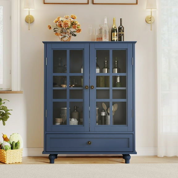 Aukfa Buffet Pantry Cabinet,2 Doors Wood Sideboard Storage Cabinet for Dining Room Hallway Entryway,Blue