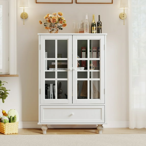 Aukfa Buffet Pantry Cabinet,2 Doors Wood Sideboard Storage Cabinet for Dining Room Hallway Entryway,White