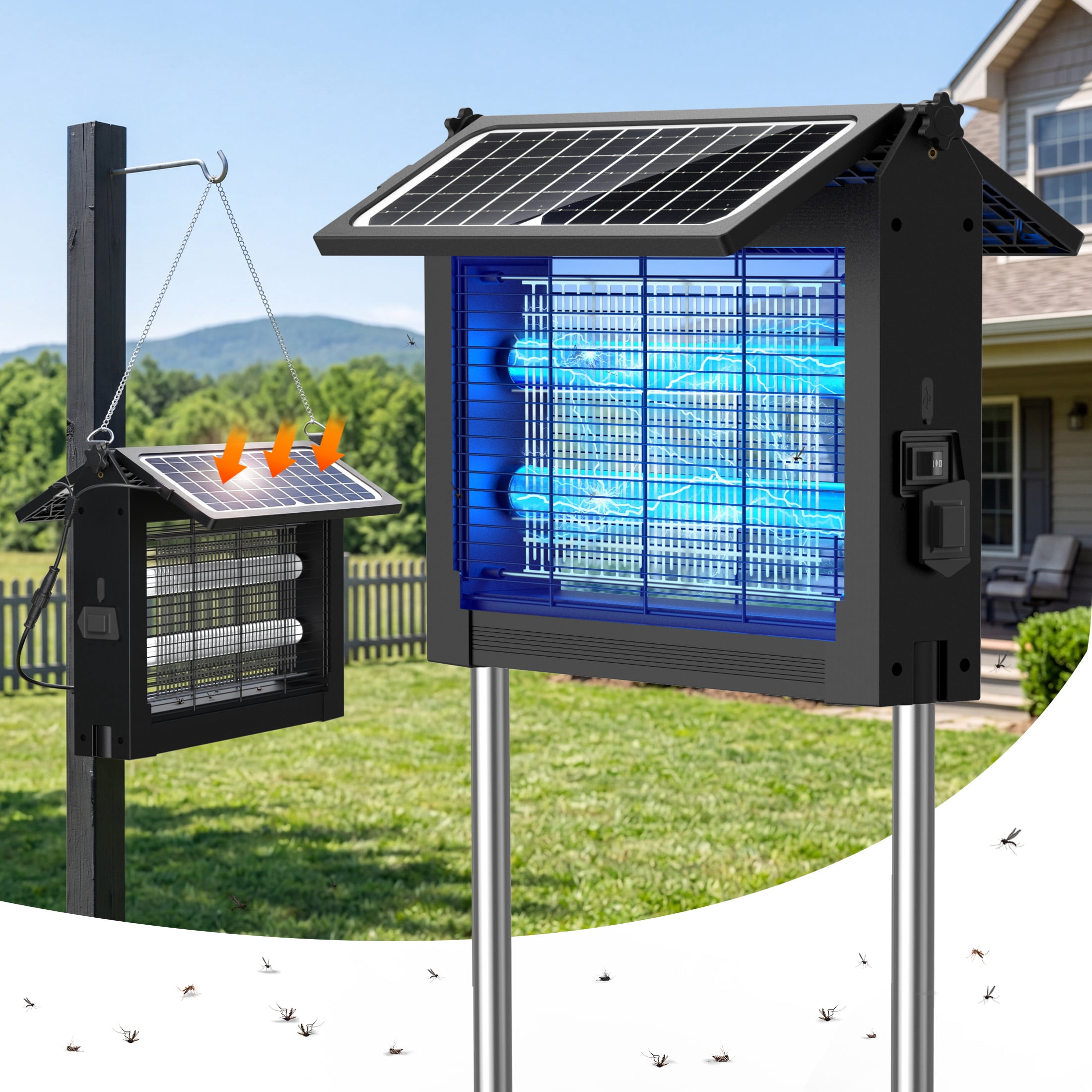 Aukfa Bug Zapper Outdoor, 1 Acre Rechargeable Mosquito & Fly Zapper, Dual Solar Panels, IPX5