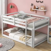 Aukfa Bunk Bed for Kids - Wood Bed Frame with Ladder - Twin over Twin - White