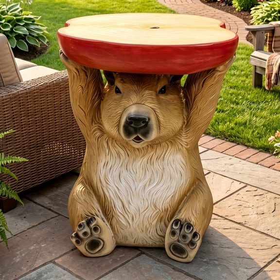 Aukfa Capybara Side Table, Animal Stool with Apple Tray, Resin Garden Decor for Patio, Porch & Living Room