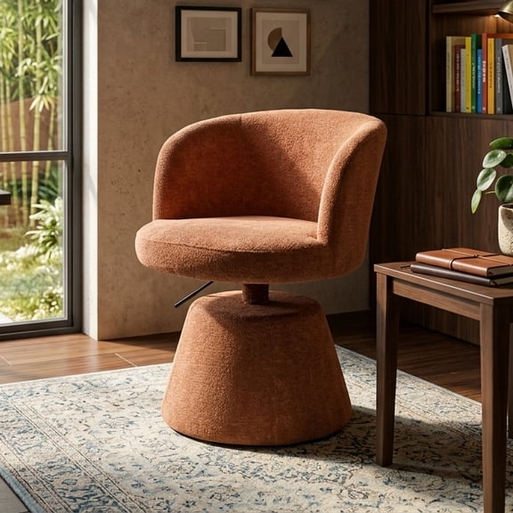 Aukfa Chenille Accent Dining Chair, Modern Swivel Adjustable Bar Stool for Kitchen, Vanity & Bedroom, Orange