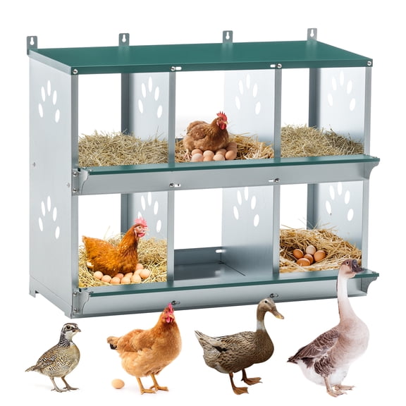 Aukfa Chicken Nesting Box, 6 Compartments Metal Chickens Egg Laying Nest Boxes for Chickens/Hens/Ducks