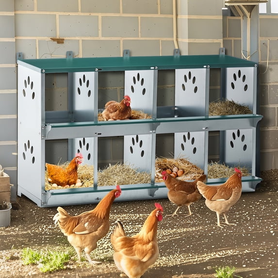 Aukfa Chicken Nesting Box, 8 Compartments Metal Chickens Egg Laying Nest Boxes for Chickens/Hens/Ducks