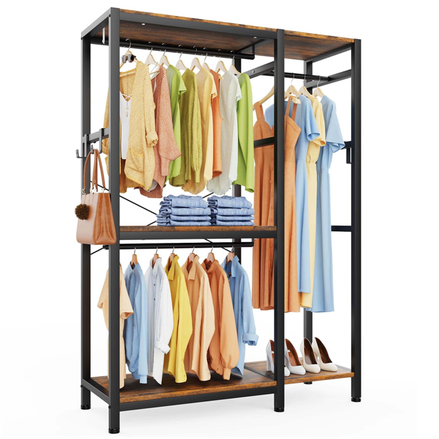 Aukfa Clothes Rack, Freestanding Closet Organizer with Hooks, 350 Lbs